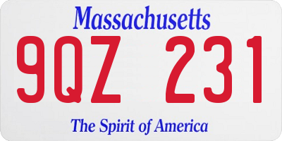 MA license plate 9QZ231