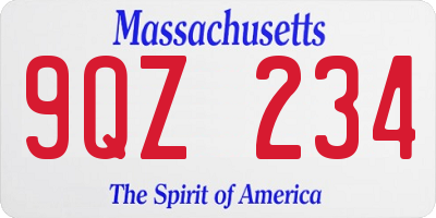MA license plate 9QZ234
