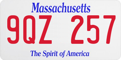 MA license plate 9QZ257