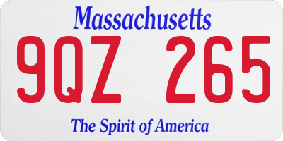 MA license plate 9QZ265
