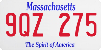 MA license plate 9QZ275