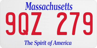 MA license plate 9QZ279