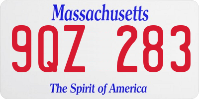 MA license plate 9QZ283