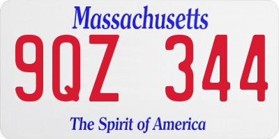 MA license plate 9QZ344