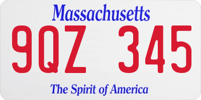MA license plate 9QZ345