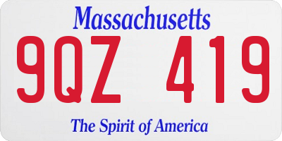 MA license plate 9QZ419