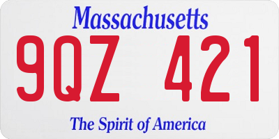 MA license plate 9QZ421