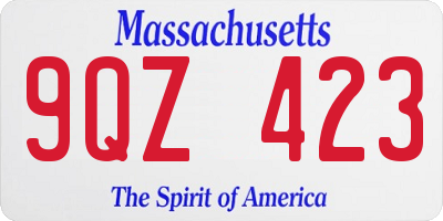 MA license plate 9QZ423