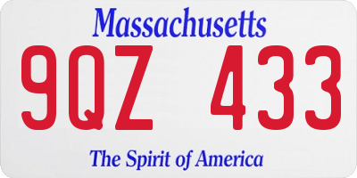 MA license plate 9QZ433
