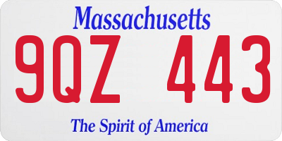 MA license plate 9QZ443
