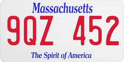 MA license plate 9QZ452