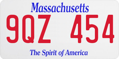 MA license plate 9QZ454