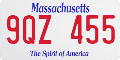 MA license plate 9QZ455
