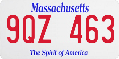MA license plate 9QZ463