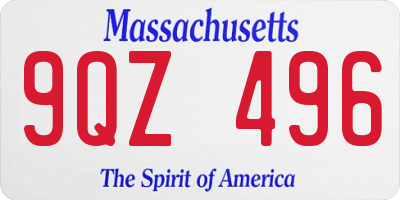 MA license plate 9QZ496