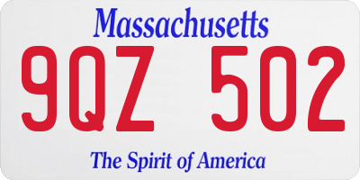 MA license plate 9QZ502