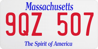MA license plate 9QZ507