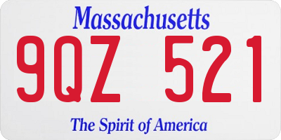 MA license plate 9QZ521