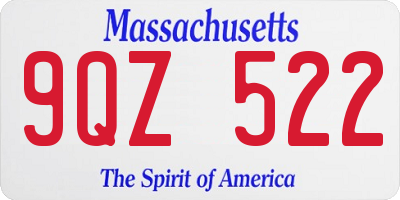 MA license plate 9QZ522