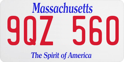 MA license plate 9QZ560
