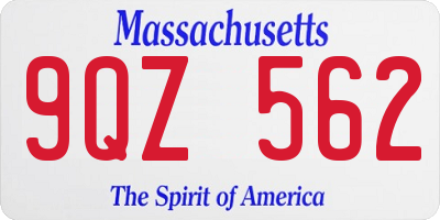 MA license plate 9QZ562