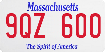 MA license plate 9QZ600