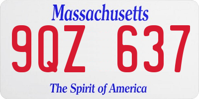 MA license plate 9QZ637