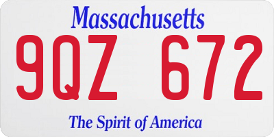 MA license plate 9QZ672
