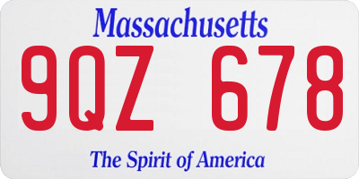 MA license plate 9QZ678