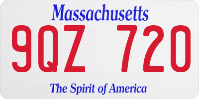 MA license plate 9QZ720
