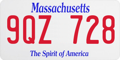 MA license plate 9QZ728