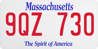 MA license plate 9QZ730