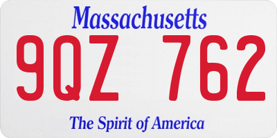 MA license plate 9QZ762