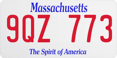 MA license plate 9QZ773