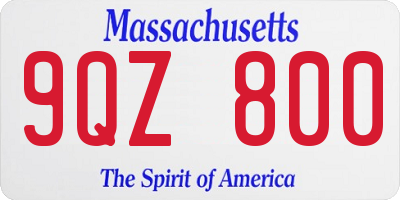 MA license plate 9QZ800