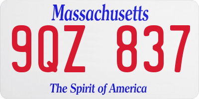MA license plate 9QZ837