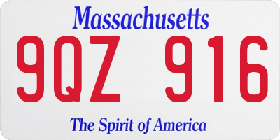 MA license plate 9QZ916