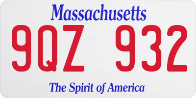 MA license plate 9QZ932