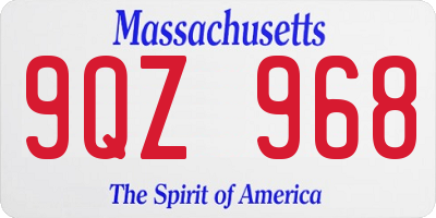 MA license plate 9QZ968