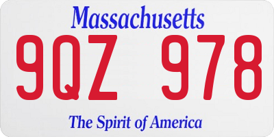 MA license plate 9QZ978