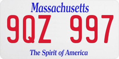 MA license plate 9QZ997