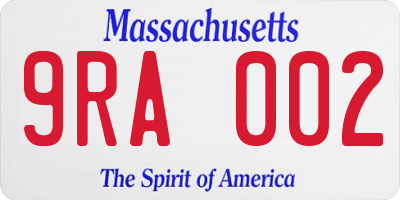 MA license plate 9RA002
