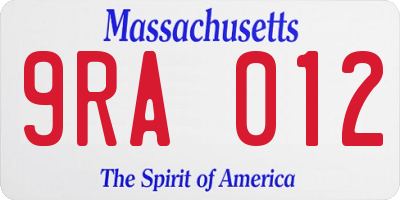MA license plate 9RA012
