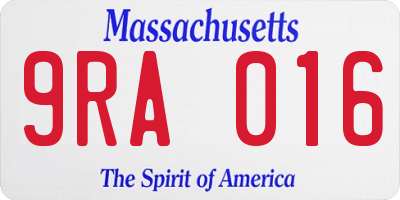 MA license plate 9RA016