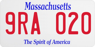MA license plate 9RA020