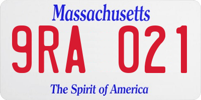 MA license plate 9RA021