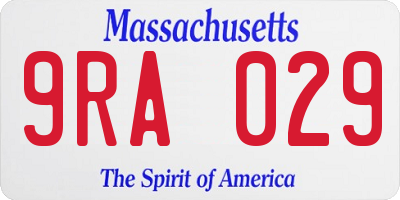 MA license plate 9RA029