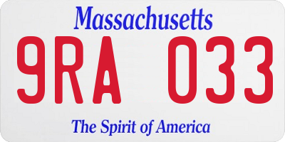 MA license plate 9RA033