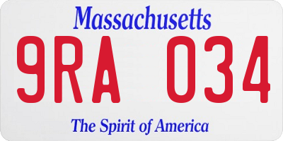 MA license plate 9RA034