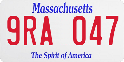 MA license plate 9RA047
